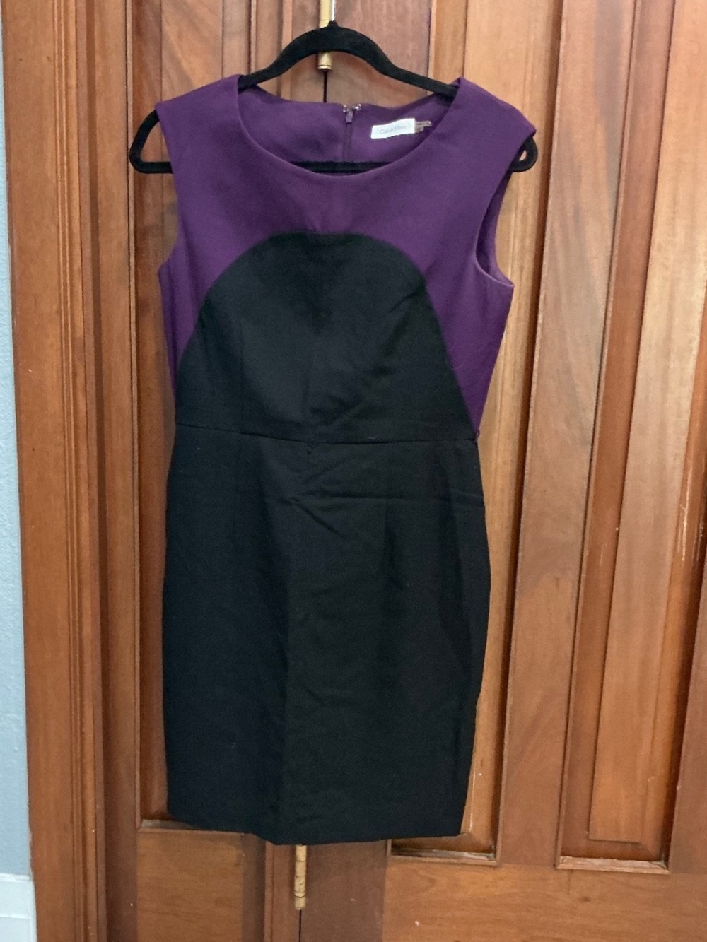 Calvin Klein: Purple & Black Colorblock Sleeveless Sheath Dress